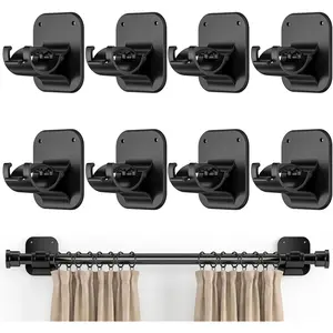 No Drill Curtain Rod Brackets - 20LB, 8 Pack Self Adhesive Curtain Rod Holder, Peel and Stick Wall Hooks, Renter Friendly Upgrades for Apartment, Kitchen, Bathroom, Dorm, Living Room and RV