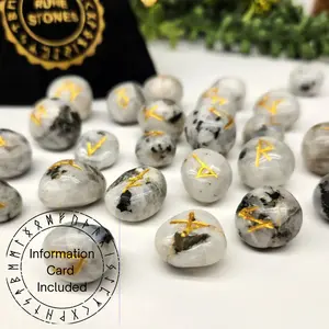 Rainbow Moonstone Gemstone Rune Sets with Velvet Pouch