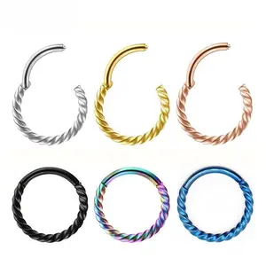 6PCS-Stainless Steel Piercing Twist Thread Seamless Closed Ring Earrings Round Twisted Thread Nose Ring Titanium Steel Ear Thread Jewelry