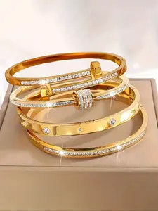 Elegant Stainless Steel Bracelet Set, Perfect Holiday Gift, Unisex Multi-Functional Accessory, Durable Wearable Braclets