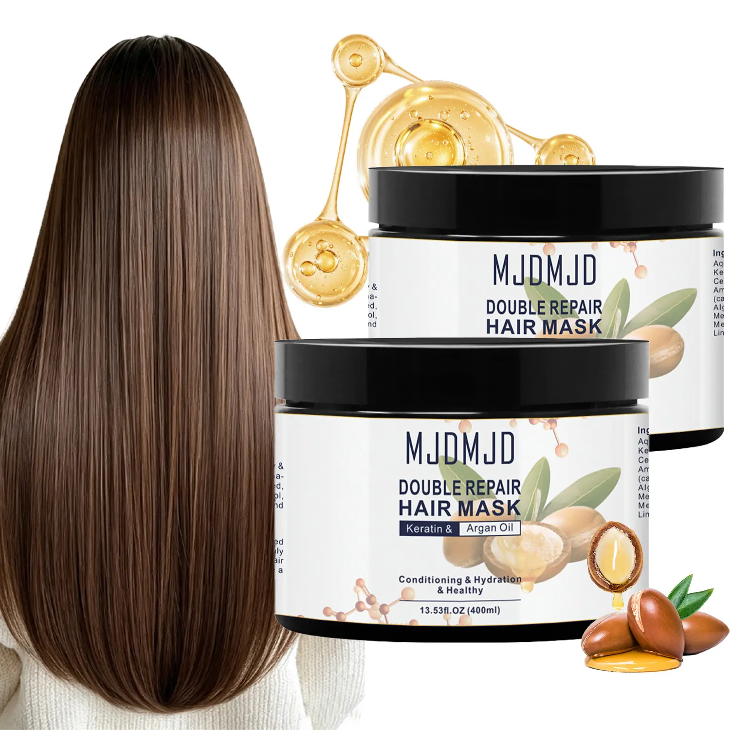 2 Pack MJDMJD Hair Mask for Damaged Hair - 13.53 Fl OZ Collagen Hair Mask & Keratin Hair Treatment-Hydrating,Repairing,Nourishes Deep Conditioning Hair Masks for All Hair Types