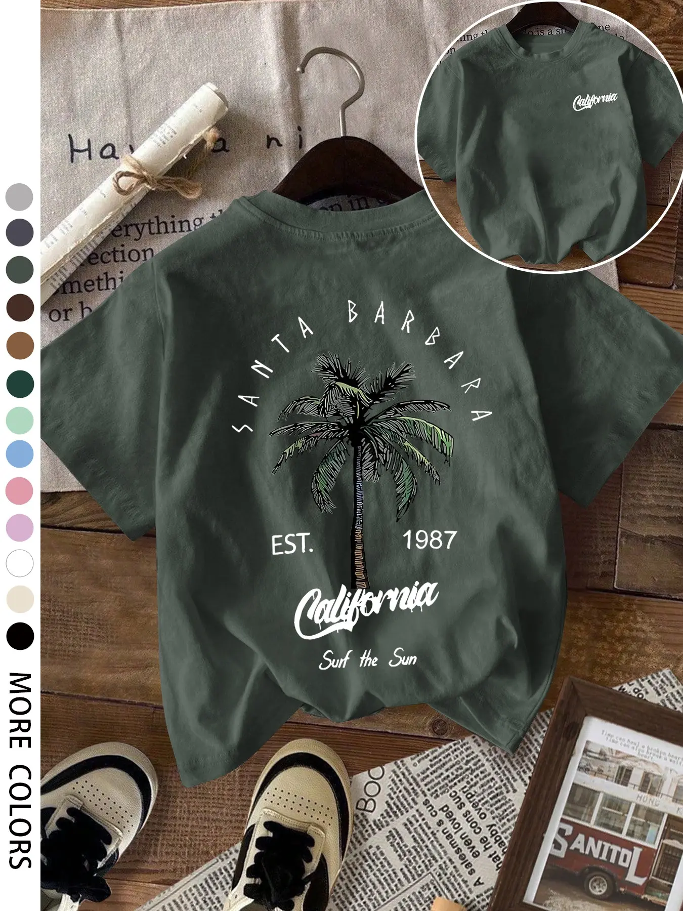 Women's Loose-Fit Casual Round Neck T-Shirt, Fashion, Baggy, Womenswear, Tropical Coconut Tree Print, Breathable Soft Fabric, Summer Comfortable Top, Ideal for Beach Trips