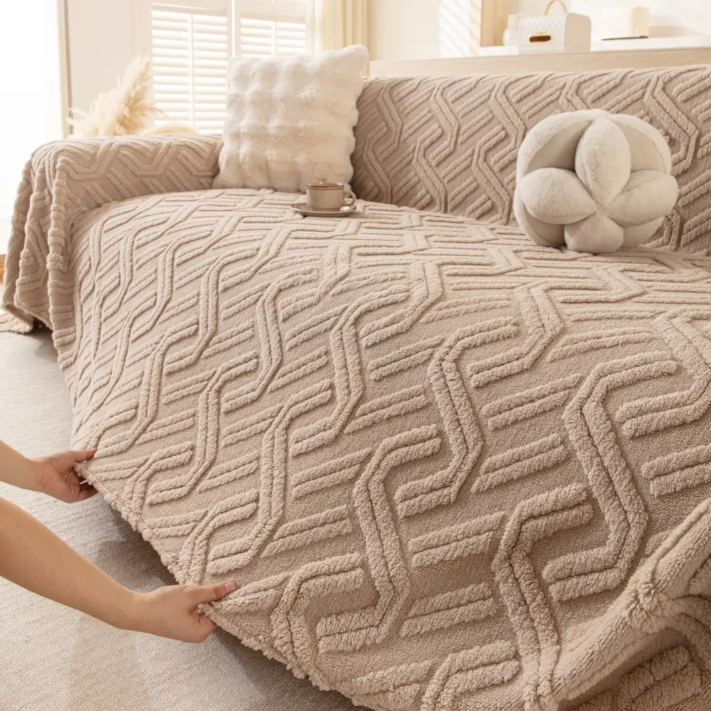 Bohemian Geometric Sofa Cover, Vintage Classic Short Plush Sofa Settee, Soft Skin-Friendly Pet Friendly, Bedroom Living Room Decor, Sofa Slipcover
