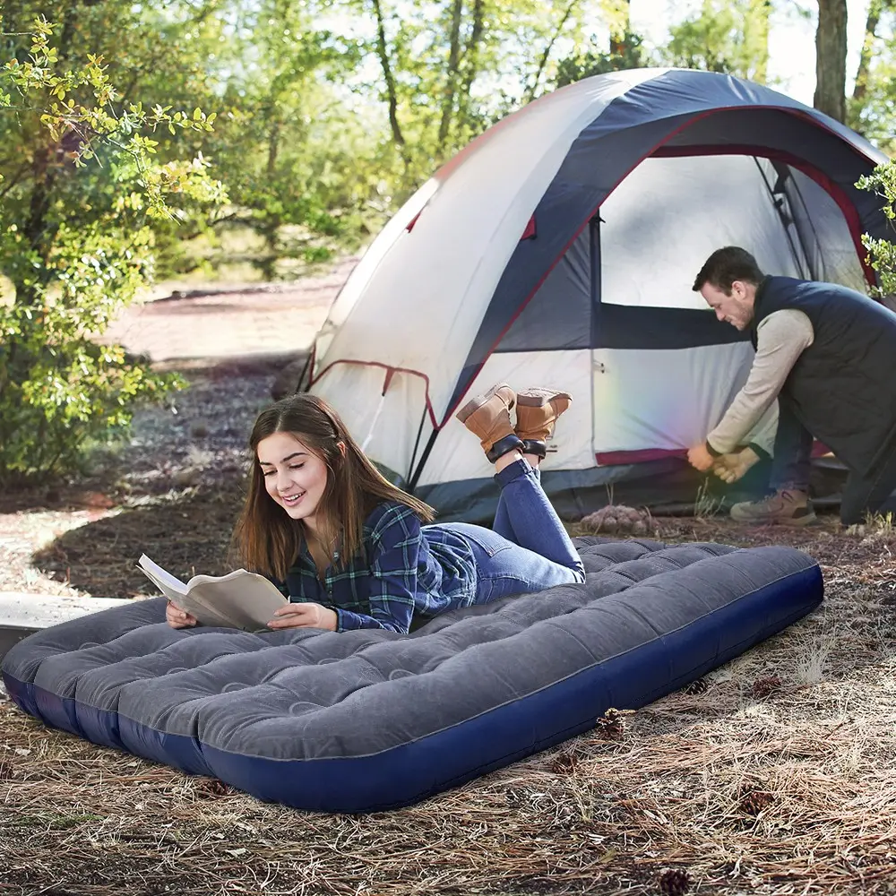 Double Size Plush Inflatable Bed Outdoor Camping Mattress, Home Use Thick Air Mattress, Inflatable Airbed, Single Person Lazy Tent, Comfortable Sleeping Pad, Portable Airbed