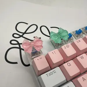 DlY Personalized original resin cute bow keycap cross axis mechanical keyboard keycap single macaron pink
