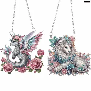 2pcs Animal Theme 2D Flat DIY Special Shape Hanging Diamond Art Kits Diamond Painting Set Rhinestone Diamond Art Window Pendants Window Hanging Art for Home Decor