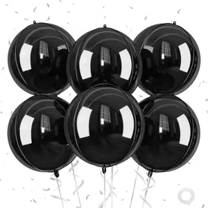 Giant 4D Foil Balloons, 6Pcs Large Metallic Black Round Balloons, 22 Inch Big Round Foil Balloon for Black Birthday Party Baby Shower Wedding Decorations