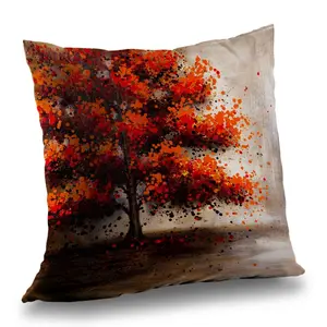 360 Stand Poly Twill Throw Pillow, 14x14 in, Tree with Dotted Leaves Design, Soft Padded Durable Cushions for Home Decor, Soft Padded Cushion