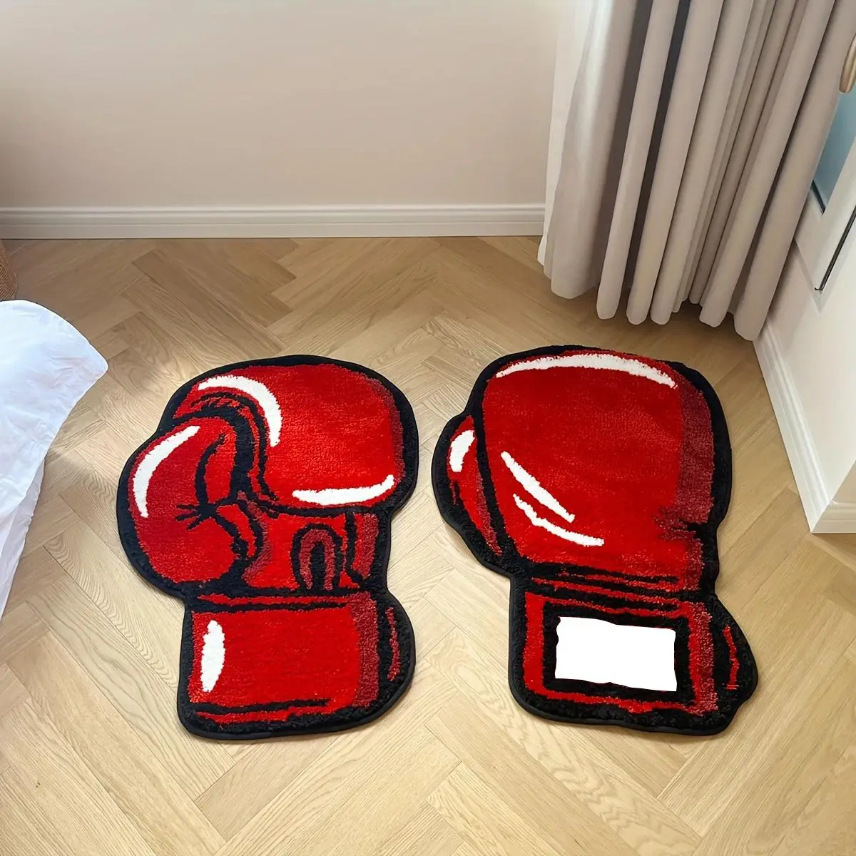 Room Decor Boxing Gloves Pattern Rug, 1 Pair Non-slip Soft Floor Carpet, Christmas Decor Rugs for Living Room, Absorbent Mat for Home Bedroom, Home De