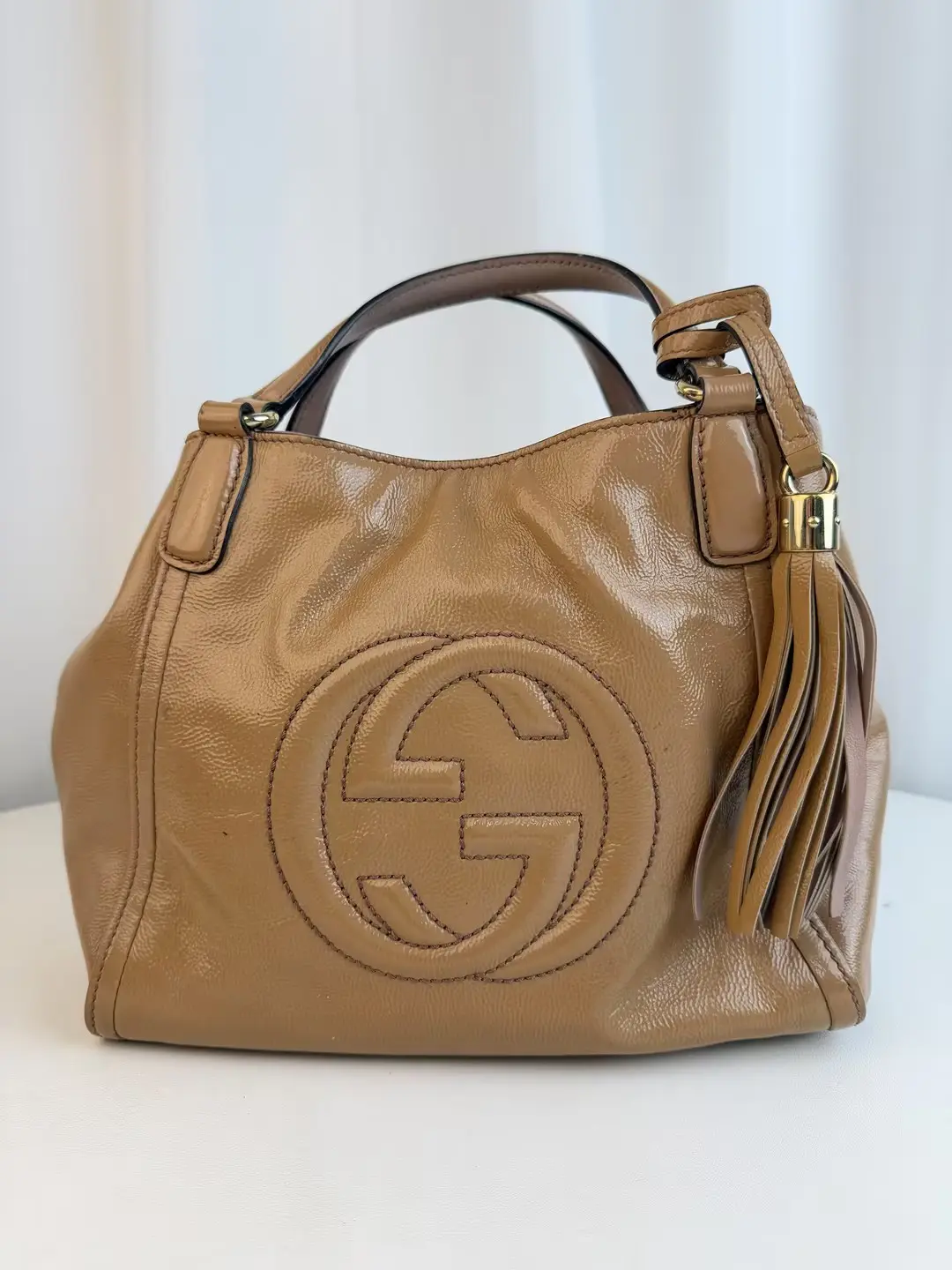 Pre-owned GUCCI Patent Leather tote bags Soho Hobo Bag Caramel Tote Bag