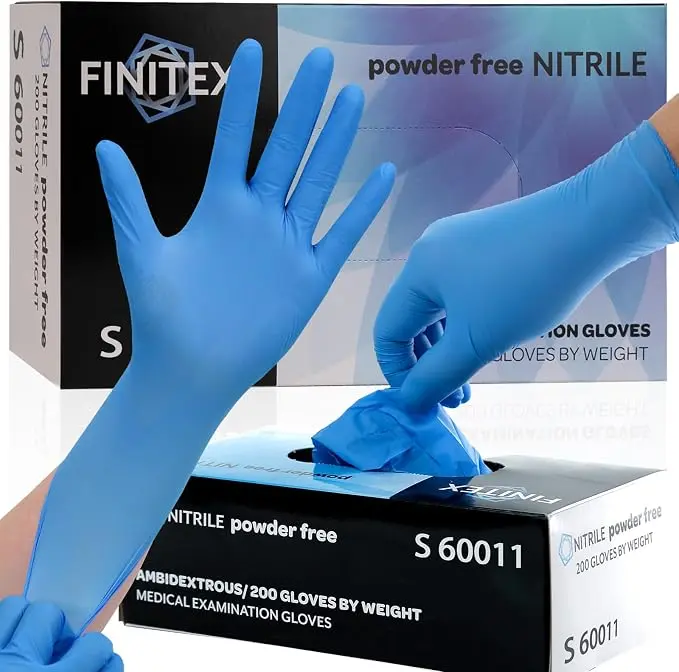 FINITEX Blue Disposable Nitrile Gloves - 200 PCS/BOX 3.5mil Rubber Powder-Free Latex-Free Medical Cleaning Food Gloves