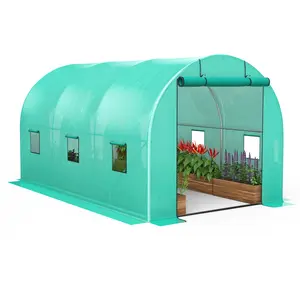 8x13x7 FT Tunnel Walk-In Greenhouse – 140G Green PE Cover, 1 Roll-Up Door, 6 Windows, 12 Wire Shelves, Portable Indoor Outdoor Plant Hot House