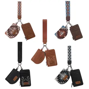 Wrangler Western Aztec Keychain Wristlet Wallets for Women Dual Pouch Wristlet Credit Card Holder