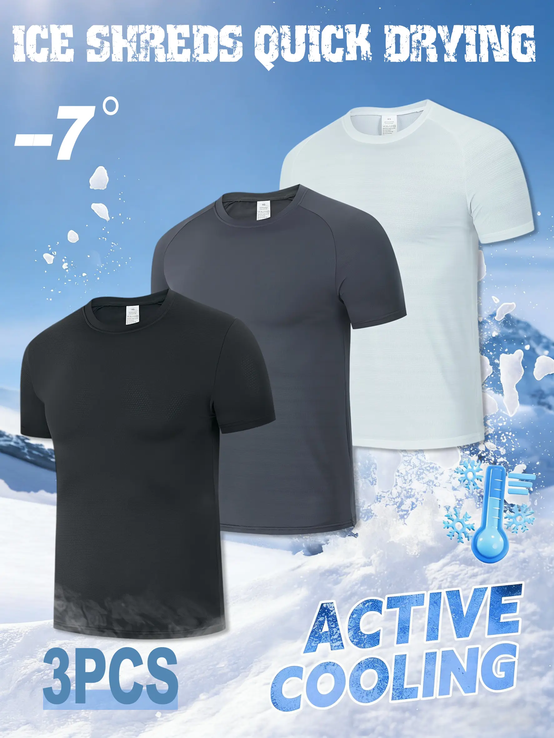 3PCS Men's Cooling Workout T-Shirt, Men's Ice Sliky Fiber Fabric Mesh Breathable Quick-Dry Moisture-Wicking Breathable Quick Dry Moisture Wicking Short Sleeve for Gym Running Training Tennis