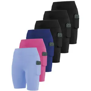 6-Pack Plus Size Sports Shorts for Women, Fashionable Casual Shorts, High Waist High Elasticity Yoga Shorts, with Phone Pocket 5inch Shorts