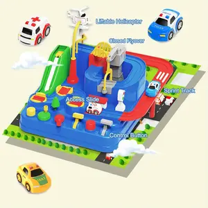 Race Track Toys for Boy, Car Adventure Toy for 3 4 5 6 7 Years Old Boys Girls, Puzzle Rail Car, City Rescue Playsets Magnet Toys 3 Mini Cars, Preschool Educational Car Games Gift Toys