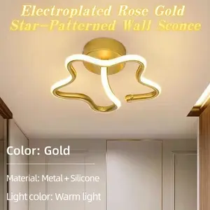 LED ceiling light, gold-plated – star-shaped warm-light ceiling light, hard-wired with drill-hole installation, suitable for bedrooms, living rooms, hallways and indoor home lighting, Hardwire Installation