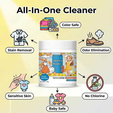Oxygen Stain Removing Granules Laundry Detergent Mix - 1pc 500g Chlorine-Free Plant-Based Low Toxic All-Purpose Cleaner, Fabric-Safe, Color-Safe, Anti-Bacterial, Sensitive Skin-Friendly, Fresh, Odor Elimination, for Milk Stains, Oils