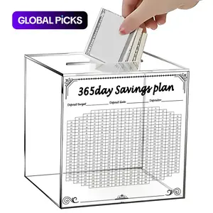 365 Days Money Saving Challenge Box, Large Capacity Acrylic Clear, Acrylic Savings Jar, Unbreakable Cash Saving Box for Adults, Cash Coin Jar, Coin Piggy Bank #GLOBAL PICKS
