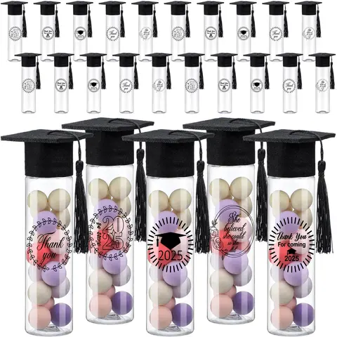 25/30 Pcs Graduation Candy Container Plastic Grad Cap Jars with Tassels Stickers,Mason Jars for Students Teacher,DIY School Classroom Grad Candy Table Party Decorations,Class of 2026 Graduation Party Gift Favors