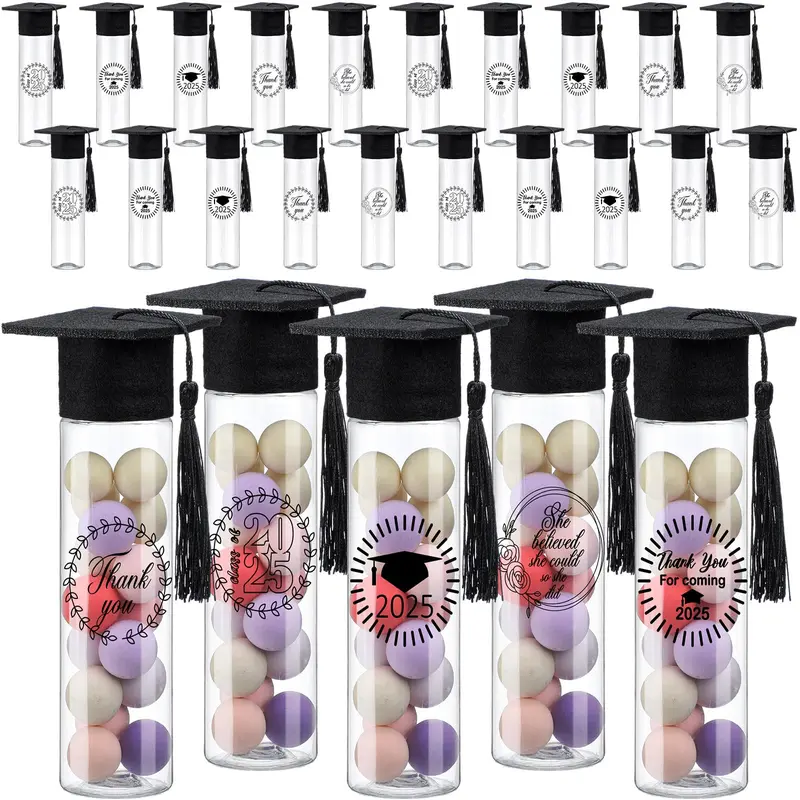 25/30 Pcs Graduation Candy Container Plastic Grad Cap Jars with Tassels Stickers,Mason Jars for Students Teacher,DIY School Classroom Grad Candy Table Party Decorations,Class of 2026 Graduation Party Gift Favors
