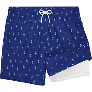 Mens Swim Trunks 5 Inch with Compression Liner Bathing Suit Quick Dry Beach Swim Shorts Lightweight Pockets