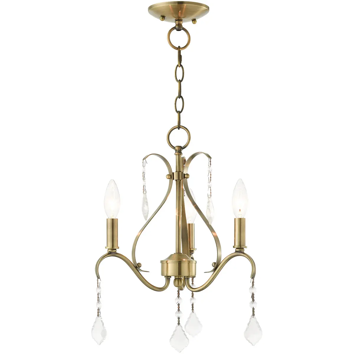 3 Light Antique Brass Chandelier with Steel base material