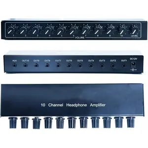 aux Mini Jack TRS 3.5 mm Input 1 in 10 Out  Headphone Amplifier Stereo Audio Amp with 12V 1A Power Adapter Distributor Headphone Splitter for Studio and Stage Black