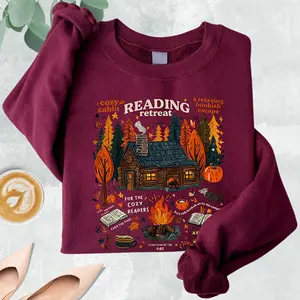 Cozy Cabin Reading Retreat Sweatshirt, Fall Book Lover Crewneck, Autumn Bookish Sweater, Cozy Readers Gift, Pumpkin Spice Reading Sweatshirt