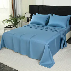 4Pcs Microfiber Cooling Bed Sheet Set with Flat Sheet Deep Pocket Fitted Sheet & 2 Pillowcases Silky Smooth, Breathable, Wrinkle Resistant, Shrink Proof, Machine Washable Solid Bedding in Pure White Light Grey Sky Blue Fits Twin Full Queen King Mattresses