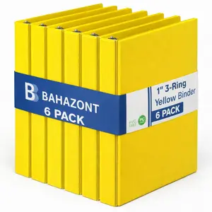Premium 1-Inch 3-Ring View Binder, PVC-Free Yellow, Durable Round Rings, Clear Pockets, Holds 220 Sheets, Heavy Duty for School Office Home, 6 Pack