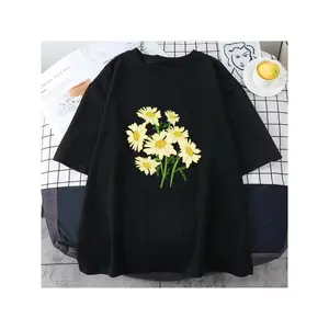 Men's Cotton T-Shirt with Yellow Chrysanthemum Design - Casual & Comfortable, Crew Neck, Short Sleeve Tee for Spring/Summer/Fall