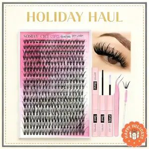 DIY Lash Extension Kit Volume Lash Clusters 40D D Curl Individual Lashes Lash Clusters Kit Thick Eyelash Extension Kit Thin Band Cluster Lashes Lash Bond and Seal and Lash Tweezers Bundle Sets - 40D(320pcs) /80D+100D(280pcs) - Thanksgiving Christmas Gift