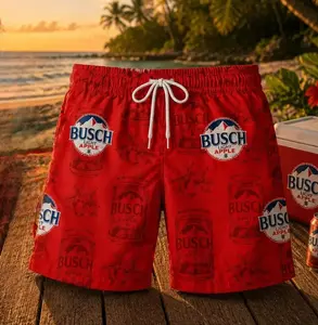 Busch L!ght Apple Hawaiian Shorts, Funny Beer USA Shorts, USA Flag Swim Trunks, Summer Beachwear Outfit