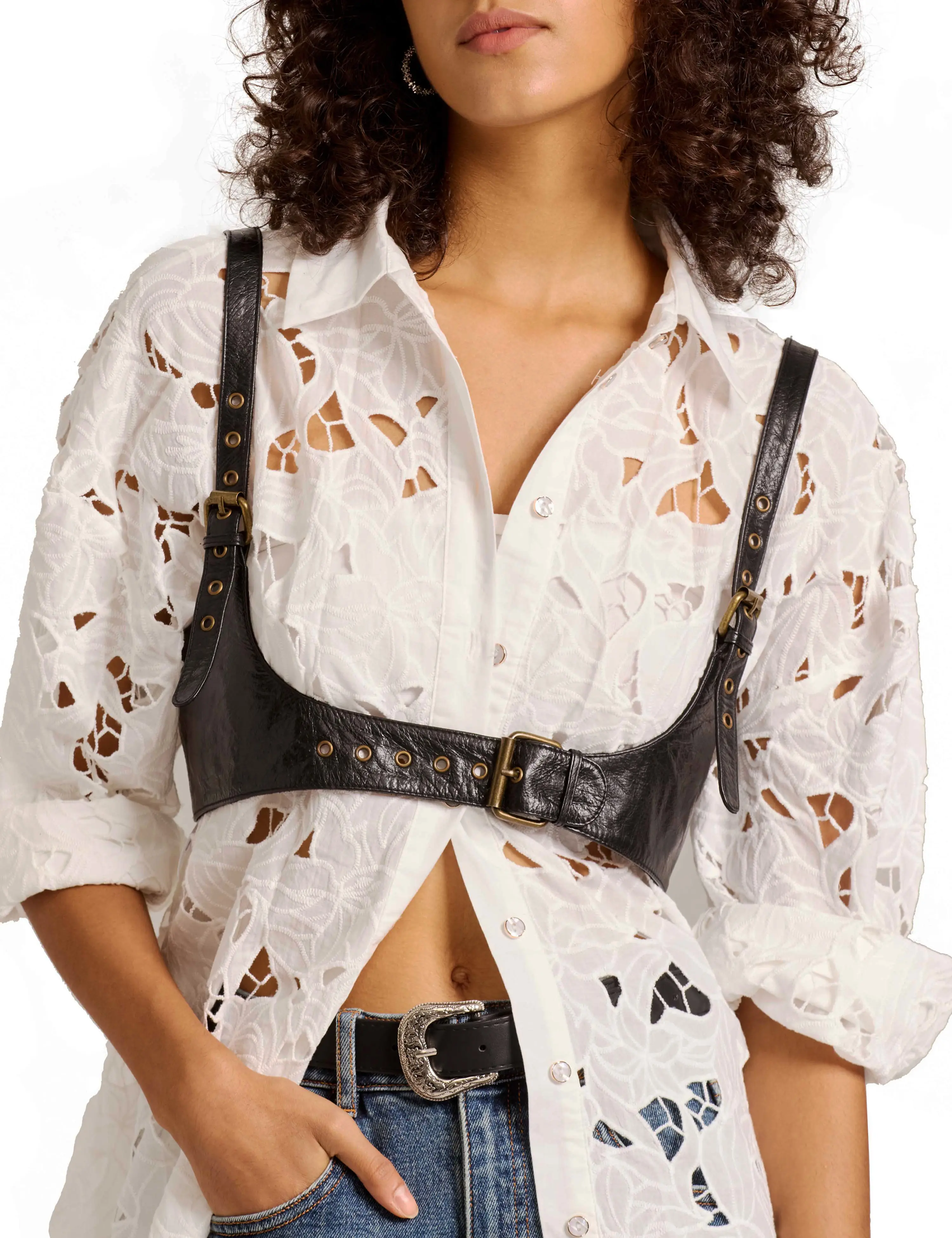 LyzerMia Women's Genuine Leather Waistband Harness - Trendy Exquisite Belt, Steampunk Accessory, Dramatic Style Fashion Belt, Underbust Corset