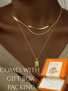 Women's Stackable Gold Necklace Set, 14k Gold Plated Chain with Geometric Pendant, Fashion Golden Jewelry Gift, Casual Style