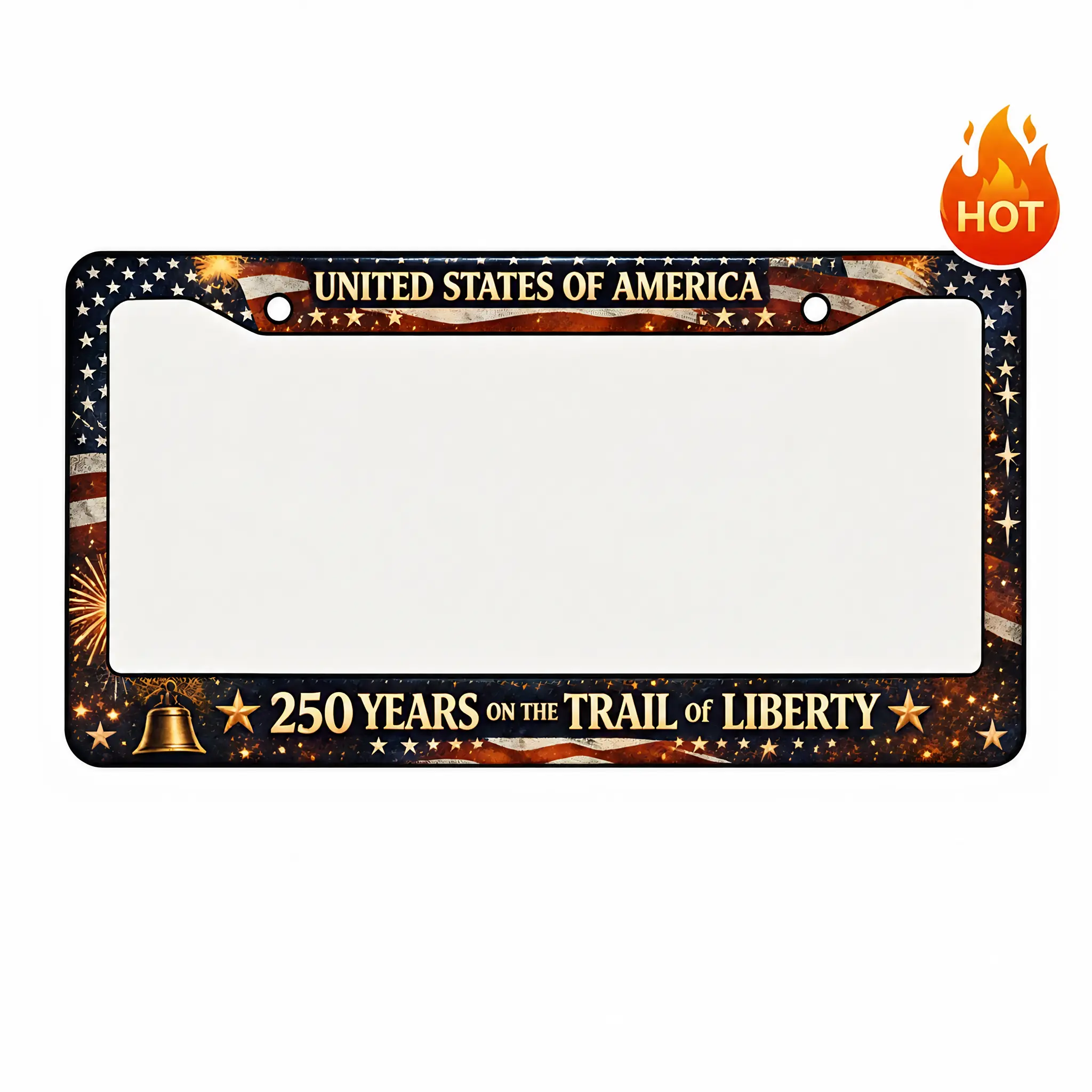 United States of America License Plate Frame – 250 Years on the Trail of Liberty, Patriotic Car Tag