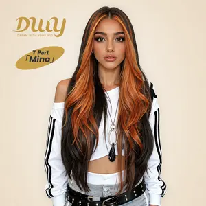 [CLEARANCE SALE] Mina -DWY Lace Front Middle Part Long Body Wavy Orange Ombre Glueless Synthetic Wig for Women+