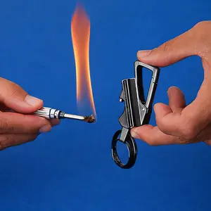 Multi-Function Keychain Lighter – Metal Flint Fire Starter with Bottle Opener for Outdoor & Camping Use