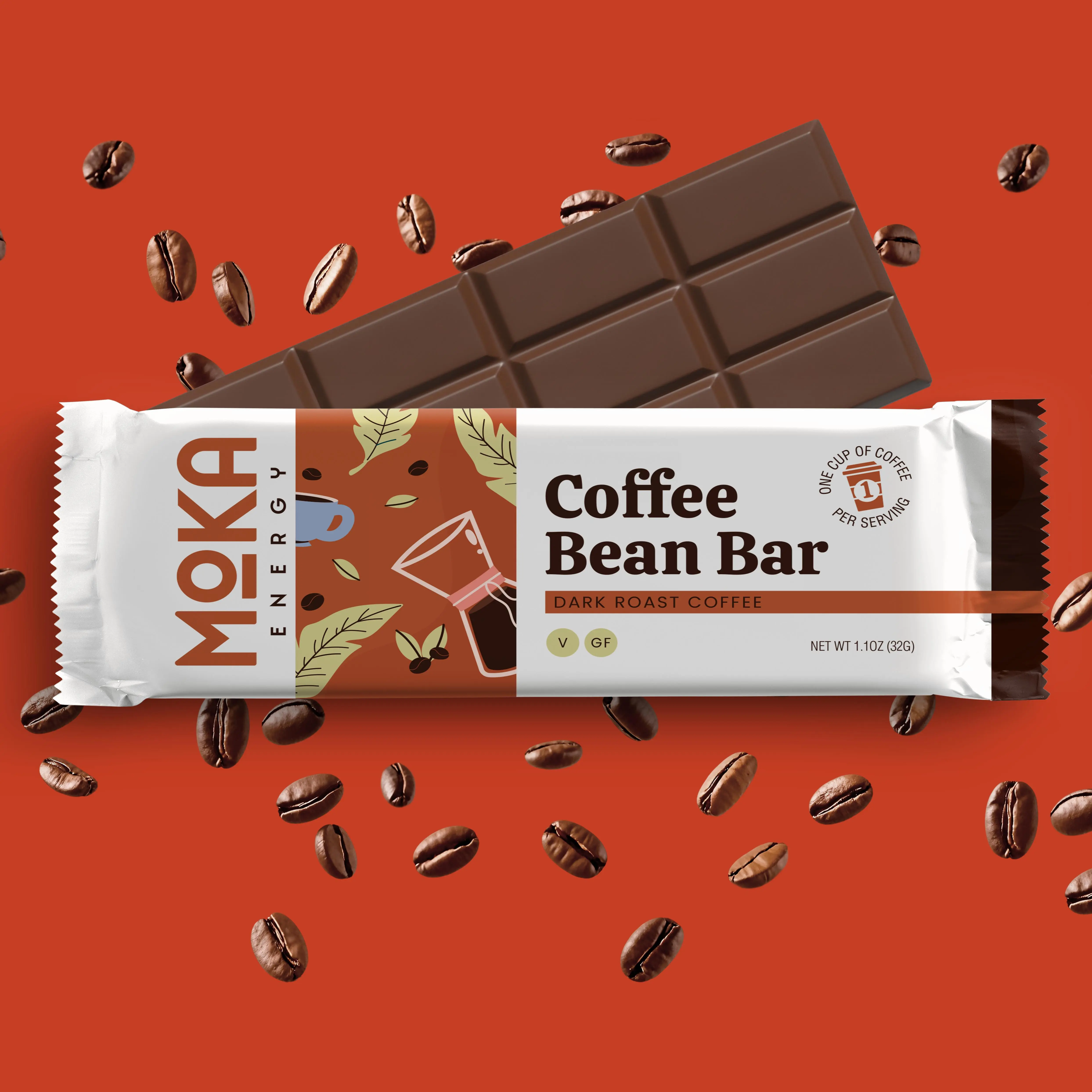 Moka Energy Coffee Bar | Dark Roast Coffee | 90mg Natural Caffeine Energy Bar | 12 Bars x 32g