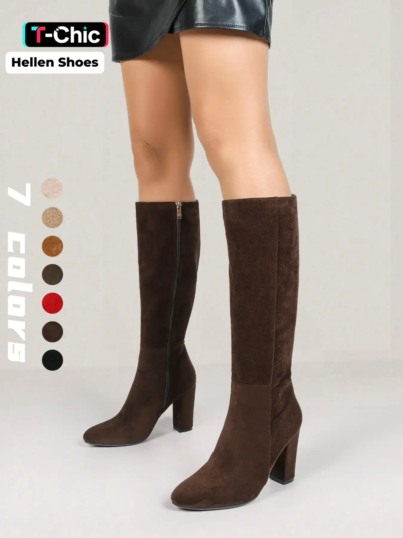 Women's Versatile Pointed Toe Block Heel Boots,Walk with Confidence in Stable Heels,Sleek Side Zipper & Leg-Lengthening Design,Perfect Gift for Christmas & New Year Fashion