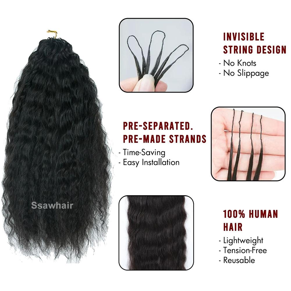 Ssawhair 240g 200strands Wet and Wavy Crochet Human Hair Extensions Knotless Pre-Separated Feather Hair Seamless Micro Loop Crochet Human Hair