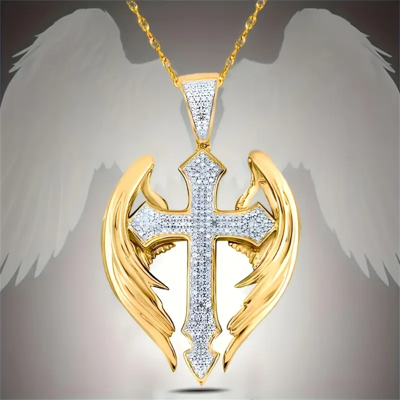 Winged Cross Pendant Necklace, 1pc Retro Exquisite Vintage Alloy Jewelry with Alloy Chain, Unisex Tarnish-Proof Daily Wear Accessory, Ideal Gift for Special Occasions, Elegant