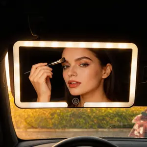 High‑Definition Car Visor LED Mirror for All Vehicle Models，Chic LED Car Vanity Mirror, Tri-Color Lighting, USB Rechargeable, Magnetic Detachable Design