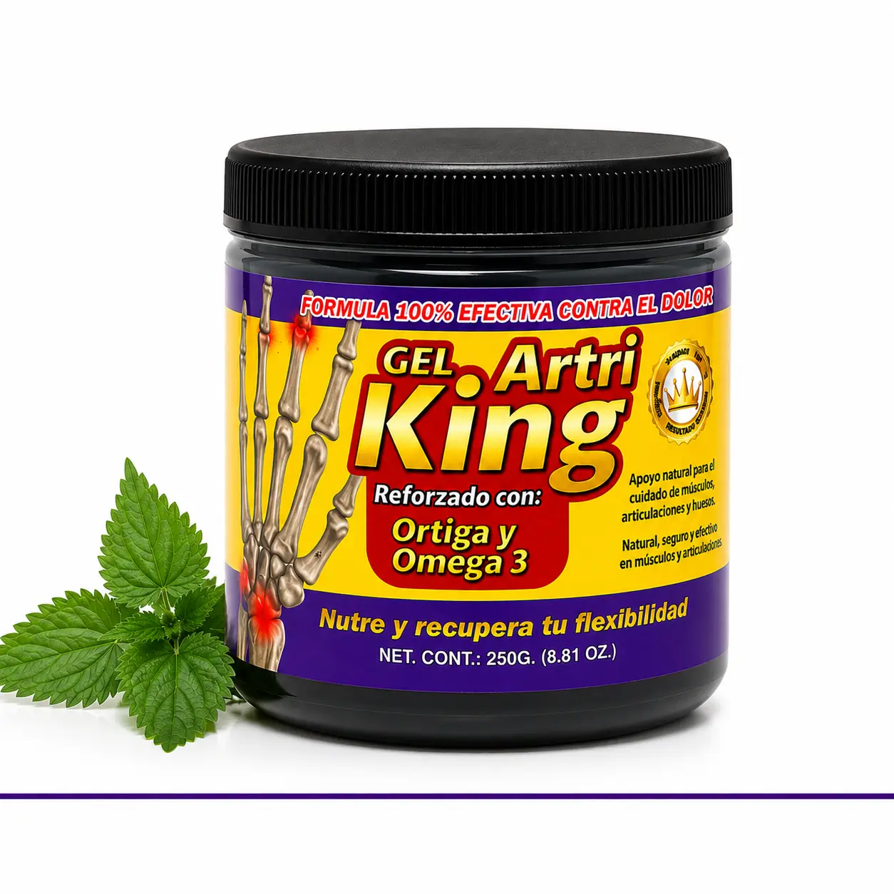 Gel Artr King Botanic Body Massage Gel 250 g 8.81 oz Topic Cooling Herbal Formula with Arnic Camphor Menthol Ortig and Omega 3 for Adults