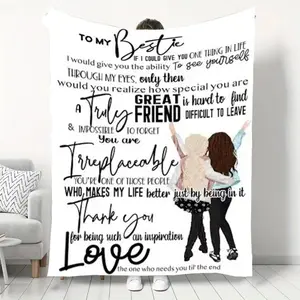 Women's Personalized Flannel Fleece Throw Blanket, Ultra Soft Warm, with Inspirational Quotes, 50x60in Bestie BFF Soul Sister Birthday Christmas Gifts, Personalized Blankets