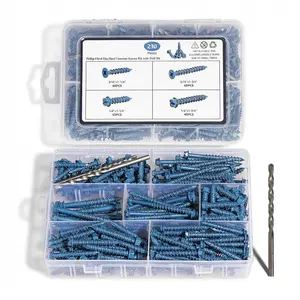 230PCS 1/4 & 3/16 Concrete Brick Self-Tapping Screws, Durable Corrosion-Resistant Value Pack, No-Drilling Easy-to-Use Fasteners for DIY Home Repairs