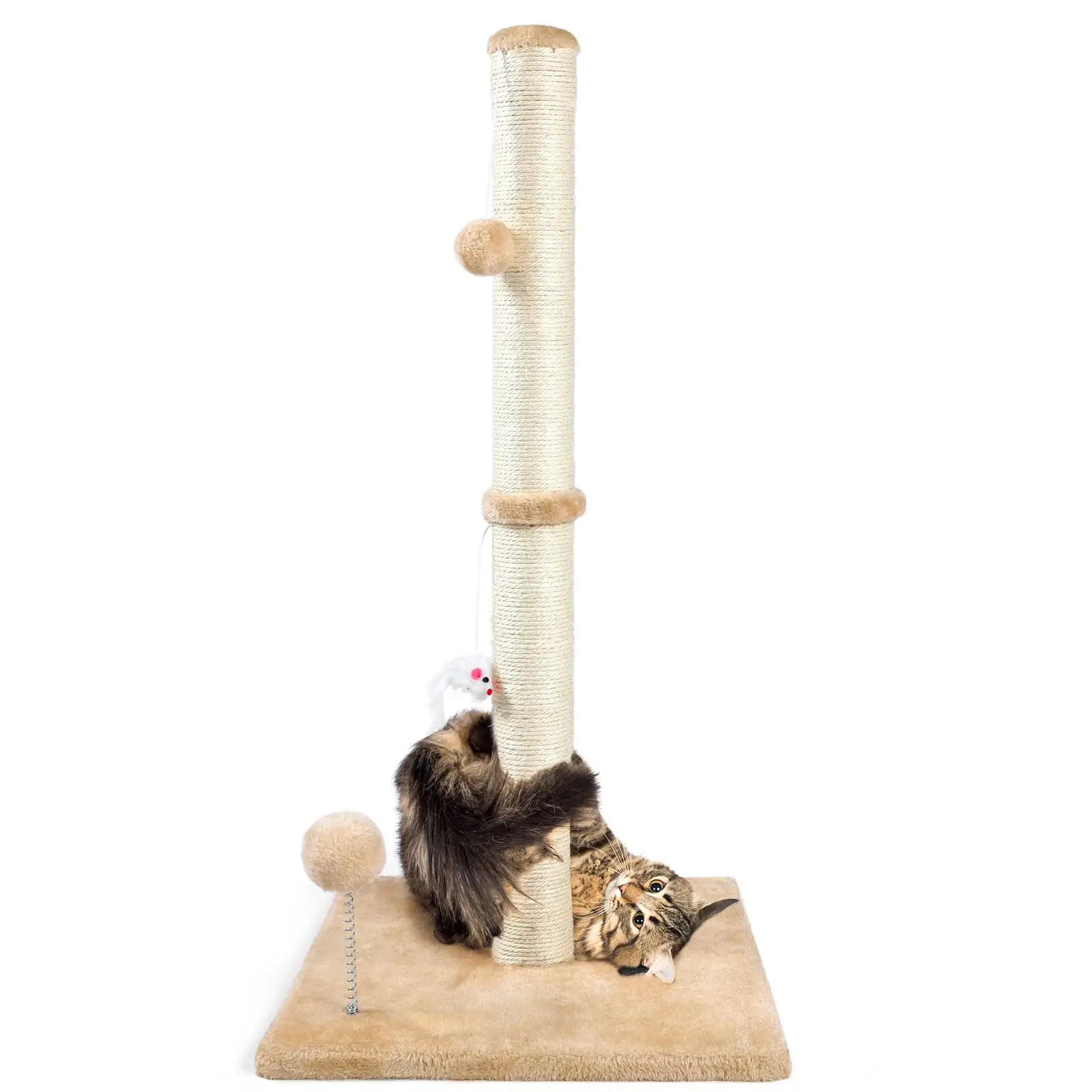 32" Tall 3-in-1 Cat Scratching Post with Plush Toys and Stable Base