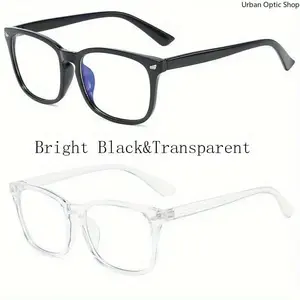 XUH 2-Pack Unisex Retro Non-Prescription PC Eyeglasses - Classic Minimalist Full-Frame Black Glasses, Fashion Accessories for Women, Ideal for Casual Outings, Office Commute