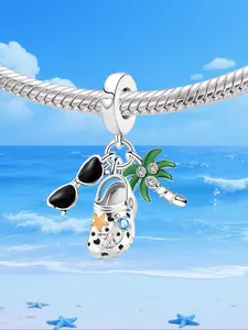 1Pc New Design Hole Shoes Coconut Tree Sunglasses Charm Beaded Charm DIY Jewelry Making Kit Suitable for Bracelet Creative Craft Materials Holiday Gift Pendant Women Birthday Gift Daily Wear Accessories